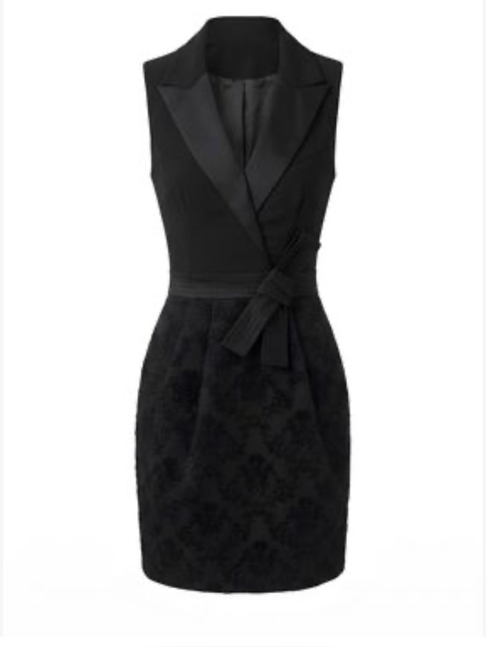 Karen Millen Black Satin Lapel Mini Dress